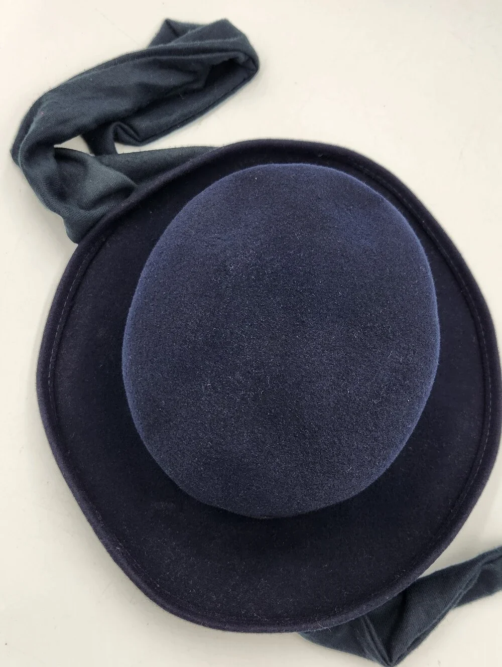 Bollman Wool Scarf Wrap Hat Navy Curled Brim Doeskin USA Mid Century Round